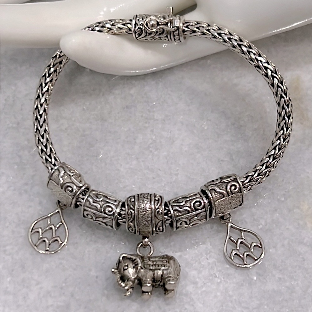 Sterling Silver Elephant Charm Tulang Naga Bracelet